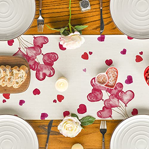 Artoid-Mode-Heart-Tree-Truck-Rose-Balloon-Happy-Valentines-Day-Table-Runner-Seasonal-Anniversary-Wedding-Holiday-Kitchen-Dining-Table-Decoration-for-Indoor-Outdoor-Home-Party-Decor-13-x-72-Inch