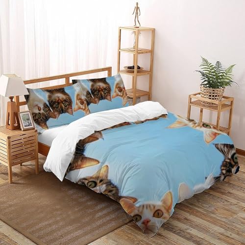 Housse de couette chaton microfibre 3D avec zip pour lit double