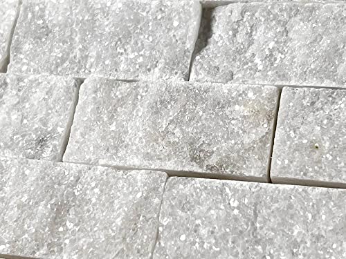 Italian White Carrara Split Face 1X2 Marble Mosaic Wall Tile For Kitchen Backsplash, Accent Wall, Fireplace Surrounds #TOP1