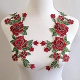 One Pair Embroidery Rose Flower Sew On Patch Dress Hat Bag Jeans Applique Crafts Clothing Accessories (red)