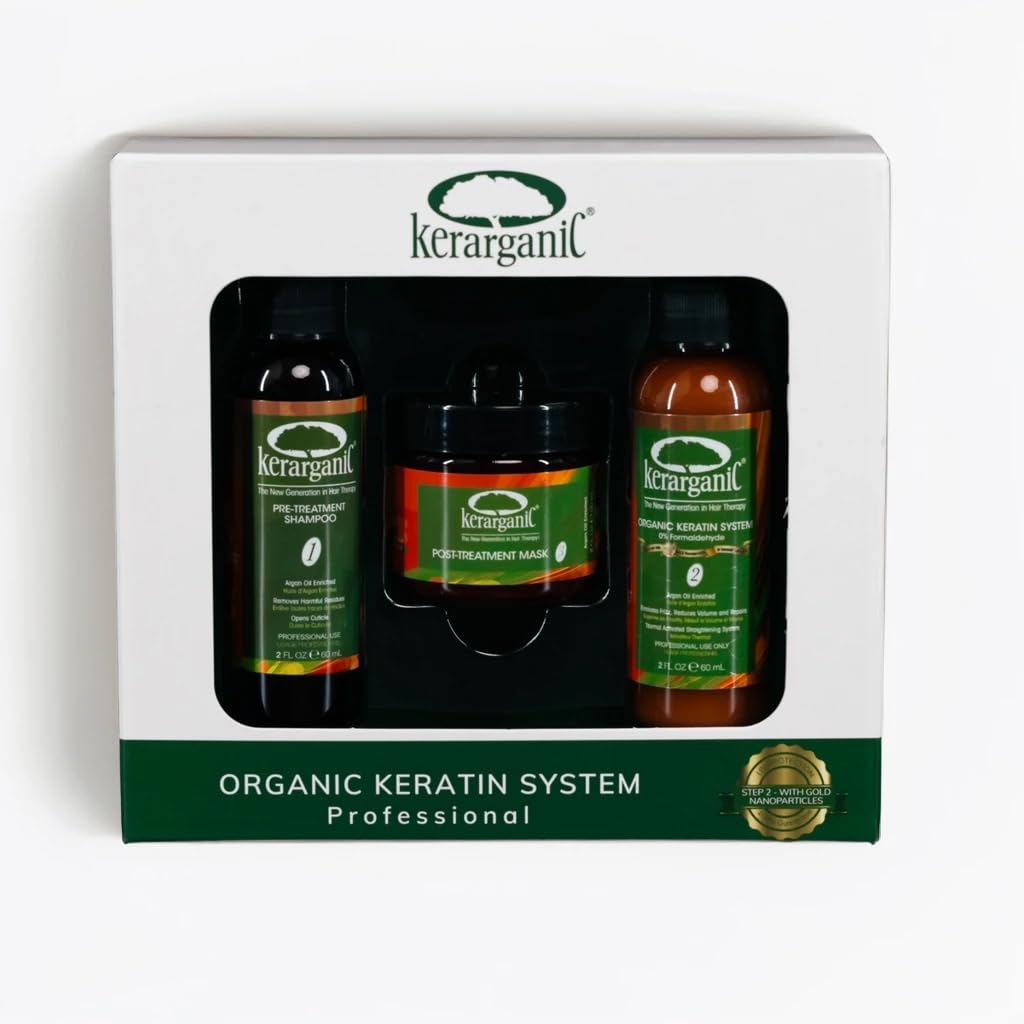 KERARGANIC® ORGANIC KERATIN DIY SET - FORMALDEHYDE FREE (Pre-Treat Shampoo 2oz + Keratin Treatment 2oz + Mask with Argan Oil 2oz) - NOTE: 1 Application Shoulder Lenght Hair.
