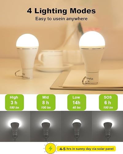 Miniatura 2 de Bombillas solares portátiles para interiores y gallineros, luz de gallinero con temporizador, luces solares LED para cortes de energía de emergencia