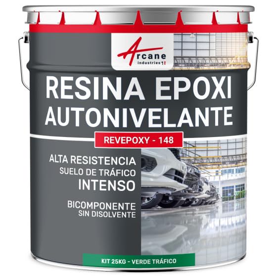 Resina Epoxi Suelo Autonivelante Azulejos y Hormigón 25 kg Verde señales | Suelo Autonivelante en Azulejos y Hormigón, Tránsito Intenso, Alta Resistencia Química y Mecánica - Arcane Industries