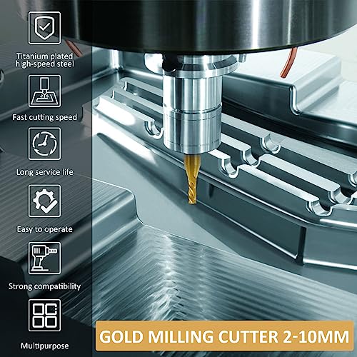 10 Stück HSS Hartmetall Schaftfräser Satz 4 Flöten Titan VHM Schaftfräser Set 2-10 mm VHM Fräser CNC Fräser für Kunststoff Metall Edelstahl Kohlenstoffstahl Aluminium Holz Acryl