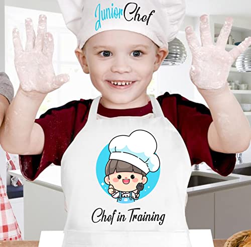 Image of Baby Boys White Polycotton Chef Apron with Cap Costume for Photoshoot, Fun, Activity, etc.