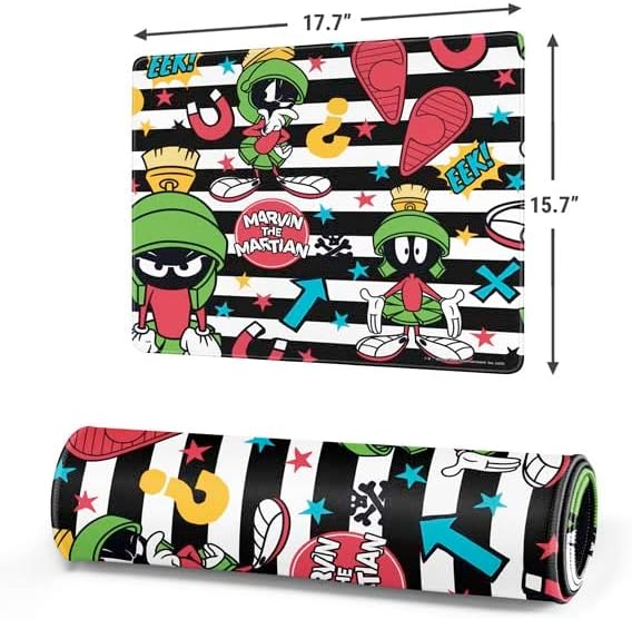 Skinit Medium Gaming Mouse Pad - Officially Licensed Looney Tunes Marvin The Martian Striped Patches Design with Stitched Edges, Waterproof, Non-Slip Rubber Base, Desk Mat for Keyboard & Mouse