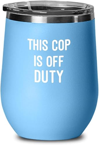 This Cop Is Off Duty Vaso de vino divertido regalo para un policía, 12 onzas, azul claro