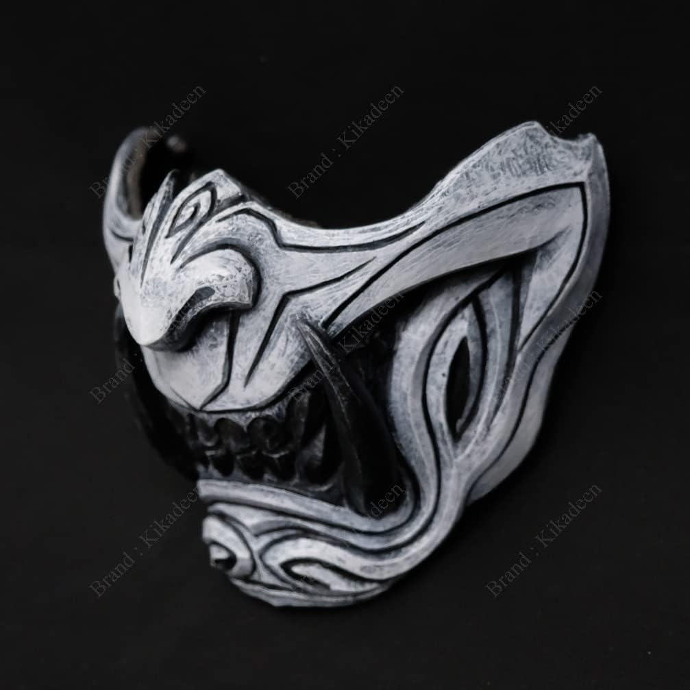 Half Face Samurai Mask Oni Mempo Japanese Ronin Demon Noh for Airsoft Paintball BB Gun Motorcycle White Joker KKD KK32