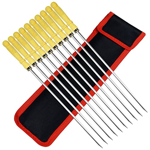 AWCIGG 12 Stück Grillspieße Edelstahl Schaschlikspieße Grill Kabob Spieße 39cm Edelstahl Lange Spieße Fleischspieße für Lagerfeuer & Grillschale Cover