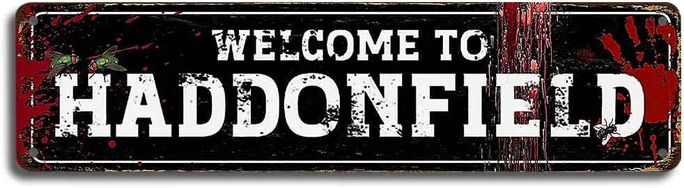 Retro Metal Tin Sign "Welcome to Haddonfield" 16x4 inches, Perfect for Home, Bar, Garage Décor with Unique Horror Movie Style, Ideal Collectible or Gift (B68)