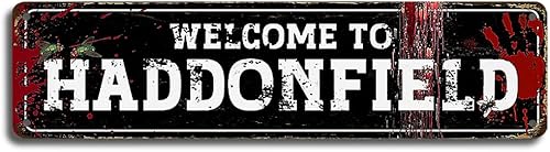 Letrero de lata de metal retro con texto en inglés "Welcome to Haddonfield" de 16 x 4 pulgadas, perfecto para el hogar, bar, decoración de garaje