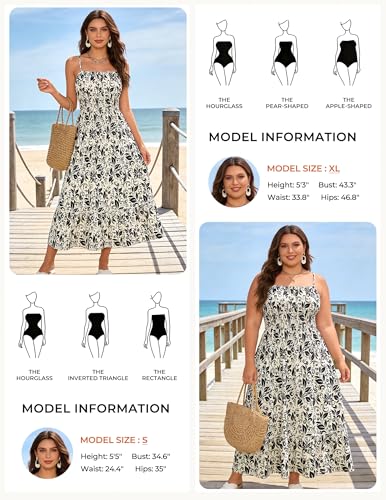 Image of GRACE KARIN Summer Dresses for Women 2026 Vacation,Smocked Floral Maxi Dress,Boho Beach Sundress with Pocket Fashion Clothing