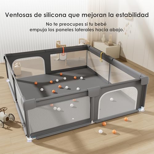 Miniatura 4 de Kavellin Parque Infantil Bebé, 120x180cm Corralito Bebe, Parque De Juegos Bebe Con Malla Transpirable, Parque De Bebe Plegable 50 Bolas 4 Pull Rings Bolsas De Transporte