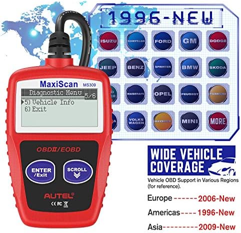 Autel MaxiScan MS309 OBD2 Scanner Check Engine Fault Code Reader, Read/Clear Codes, View Freeze Frame Data, I/M Readiness Smog Check CAN Diagnostic Scan Tool