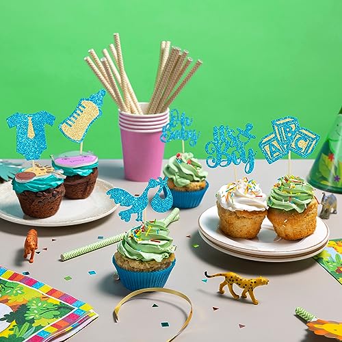 Gyufise 24Pcs Baby Shower Oh Baby Cupcake Toppers It'S A Boy Cupcake Picks Glitter Tie Onesie Baby Bottle Cake Picks Decorations For Gender Reveal Baby Shower Boys Birthday Party Supplies Blue thumb #6
