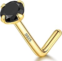 Vista 1 de Aretes de nariz chapados en oro de 14 quilates en forma de L para mujeres y hombres, 0.71 onzas, pequeño en forma de L, calibre 20, piercing