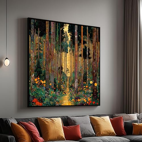 Toile chemin forestier décoration murale d'automne avec tableau arbres et fleurs colorés