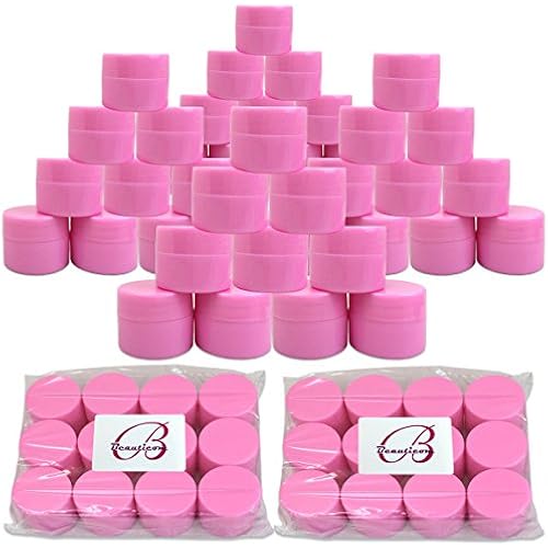 Beauticom 48 Pieces 7G/7ML (0.25oz) Pink Sturdy Thick Double Wall Plastic Container Jar with Foam Lined Lid for Scrubs, Oils, Salves, Creams, Lotions - BPA Free (Quantity: 48 Pieces)