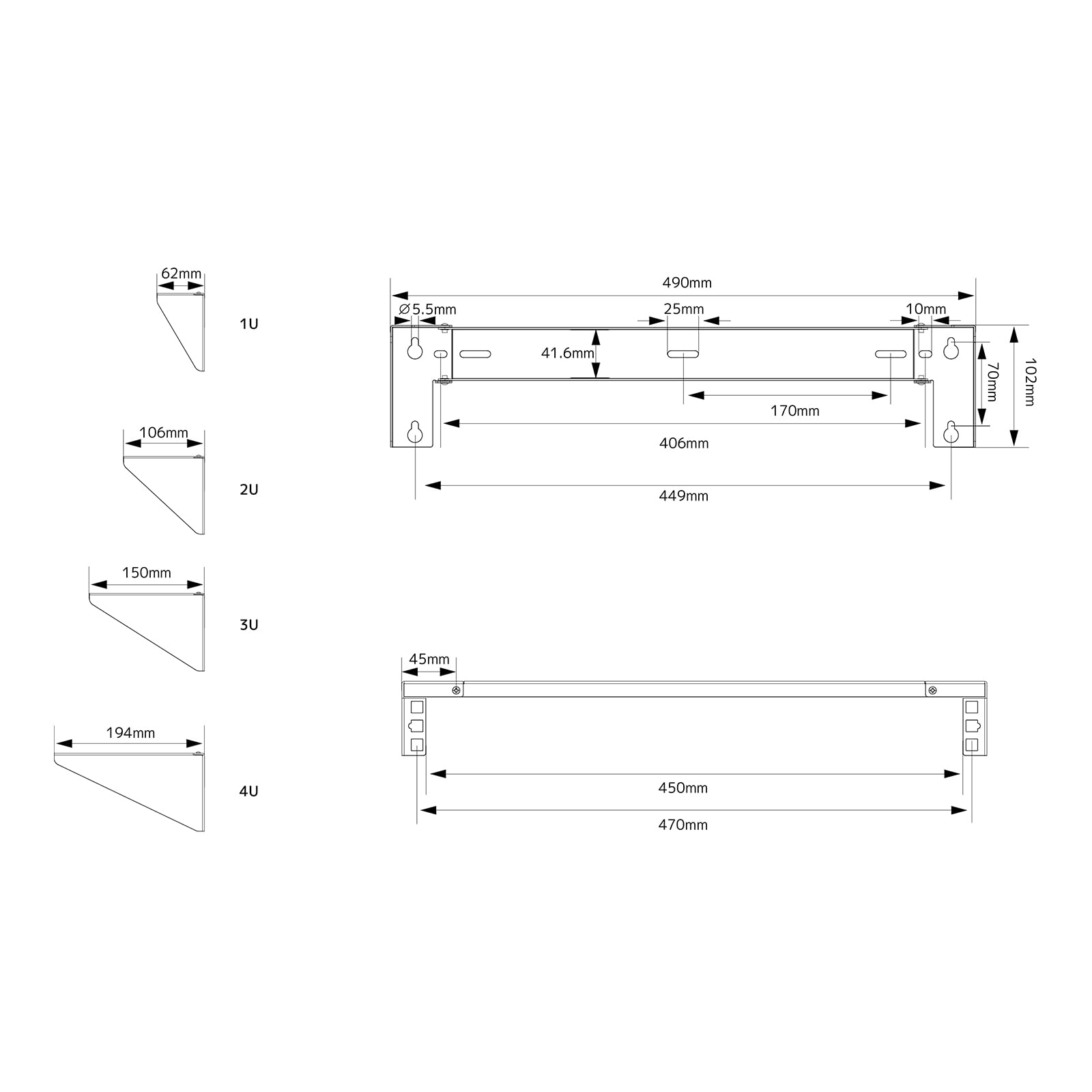 Staffa Rack a Parete 1U da 19 Pollici - Montaggio Verticale e Sotto Scrivania, Supporto in Acciaio per Server, Switch di Rete, Patch Panel o Server, Portata fino a 55 kg, Kit di Montaggio Incluso