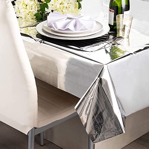 Juvale 3 Pack Metallic Silver Plastic Tablecloth For Birthday Party Decorations (Shiny Foil, 54X108) #TOP23