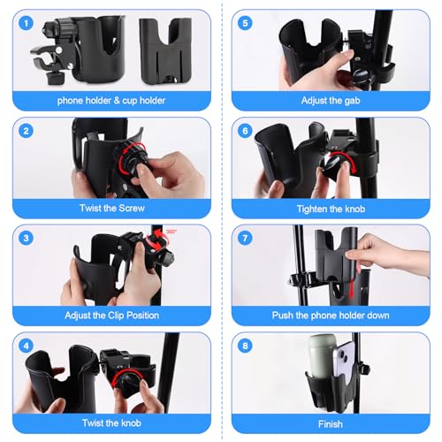 Snyeest Golf Cart Cup Holder with Phone Holder, 2-in-1 Adjustable Universal Cup Phone Holder Front and Rear Seat Armrest Kit Accessories Compatible for EZGO/Club Car/Yamaha & Most Golf Carts