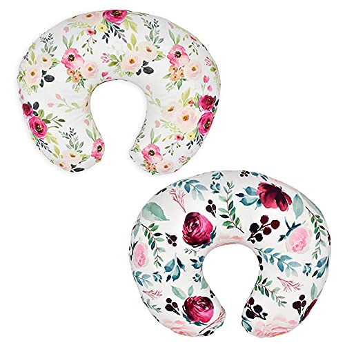 Image of Nursing Pillow Covers for Baby Girl, 2 Pack Nursing Pillow Slipcovers for Breastfeeding Moms, Soft and Stretchy Safely Breastfeeding Pillow Cover for Infant(Floral)