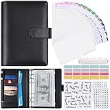 A6 Budget Binder, Selizo 34pcs Loseblatt Notizbuch Cash Umschläge für die Budgetierung mit Cash Umschläge , Budget Blätter, Etikett Aufkleber ,Geld Sparen Binder Wallet (Schwarz)