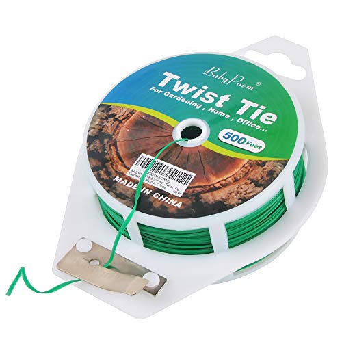 BABYPOEM 500 Feet (152M) Twist Ties with Cutter, Plastic Multi-Purpose Reusable Twist Wire for Gardening, Home, Office