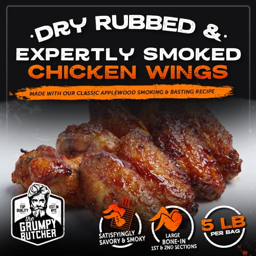 Grumpy Butcher Smoky Chicken Wings (5 Lb Bag) | Fully Cooked Smokehouse Wings | Crunchy Bbq Wings Family Pack | Premium Poultry Breed W/No Added Preservatives #TOP1