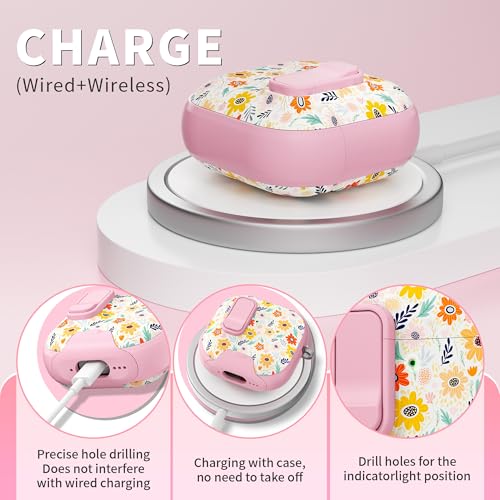 Image of for AirPods 4 Case with Safty Lock & Phone Stand,Cute Floral Pattern Style | PC&TPU Dual Layer Protective Cover with Keychain & Cleaner Pen for Apple AirPod 4th Generation 2024 Women(Bin Chrysanthemum)