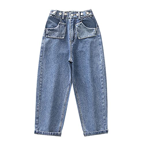 Kids Girls Vintage Denim Pants High Waist Loose Jeans Straight Leg Harem Pants Casual Baggy Trousers Streetwear2