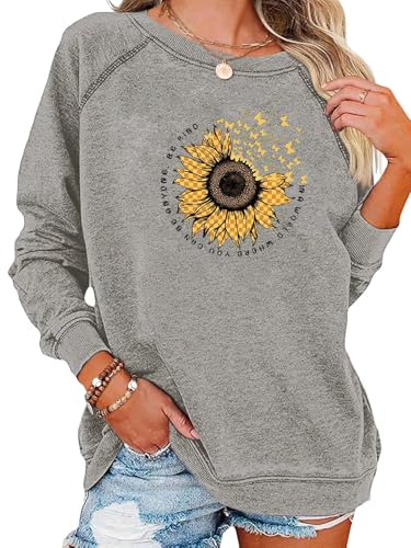 Image of EADINVE "FUN FACT: I don't care Letter Print Women's Crewneck Sweatshirt Raglan Long Sleeve Casual Pullover Tops, 1 Grey, XXL