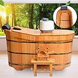 LOHOX Fumigación Barril de Madera, Bañera Sauna Barril Madera, Bañera Baño con Tapa Taburete Interior Extraíble y Diseño de Respaldo Aro de Cubo Espesor de la Hoja 2.5 CM (1-1.6M)