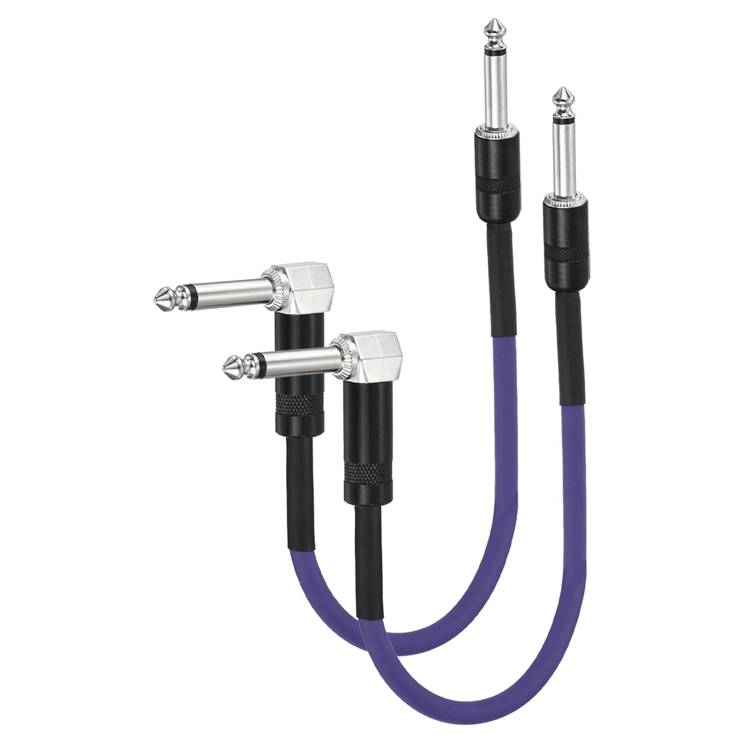 MECCANIXITY 2 Pcs Guitar Patch Cables 16 Inch Pedal Board Cord 1/4 Inch Metal Straight Bend TS Right Angle Guitar Patch Effect Cable Cord for Instrument Effect Pedal Mixing Console, Purple