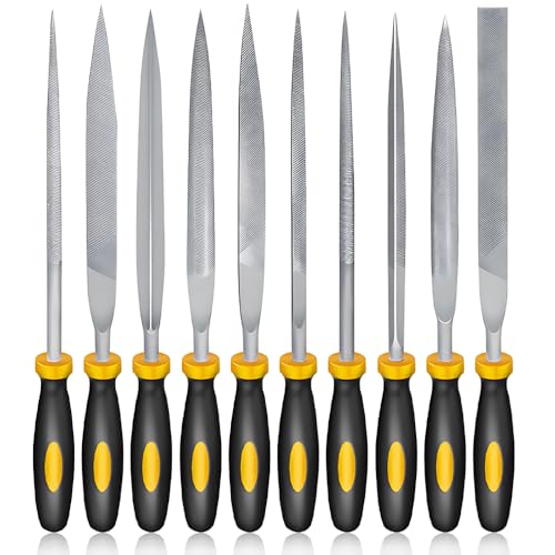 Metal File, 10Pcs Metal Files for Steel, 140mm File Set Needle Files Needle File Set Files Tools Metal File Set Carbon Steel File Kit with Handle for Metal Wood Glass Jewelry DIY Project