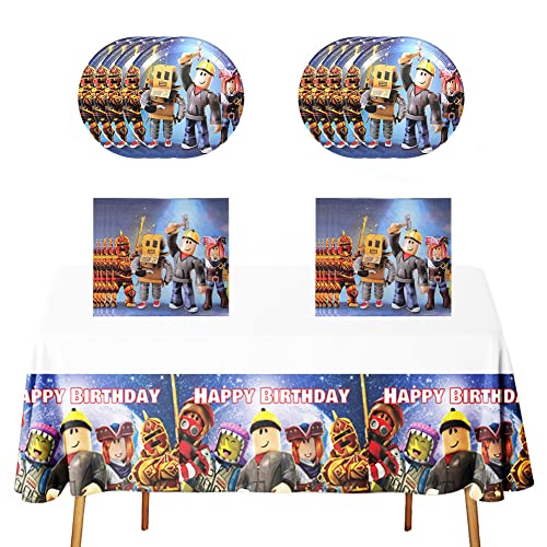 41Pcs Robot Party Supplies ,Include 20 Plates, 20 Napkin And 1Pcs Tablecloth,Used For Birthday Party Decoration (Blue) #TOP1