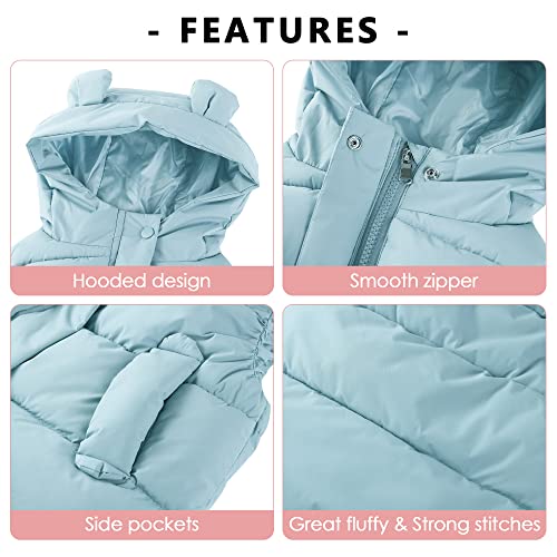 Happy Cherry Kids Hooded Puffer Vest Warm Windproof Winter Vest Padded Down Sleeveless Outwear Lightweight Thick Coat Comfortable Outdoor Vest With Bear Ears Blue 4-5 Years #TOP1