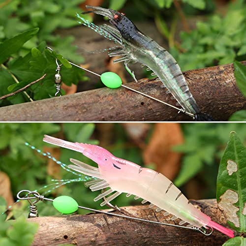 Sougayilang Saltwater Fishing Lures Shrimp Baits Set, 12Pcs Soft Luminous Shrimp Bait Shrimp Lures Fishing Bait With Sharp Hooks For Freshwater And Saltwater-7Pcs #TOP3