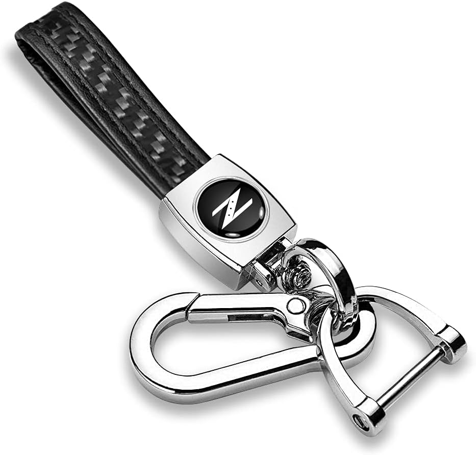 iPick Image Compatible with Nissan 350Z Z Logo in Black Real Carbon Fiber Loop-Strap Chrome Hook Key Chain