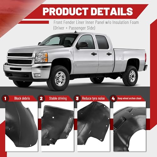 Image of Front Inner Fender Liner Compatible with 2001-2007 Chevy Chevrolet Silverado /GMC Sierra 2500 HD 3500 Replace for GM1249165 GM1248165 Wheel Liner Splash Guard W /O Insulation Foam Left + Right