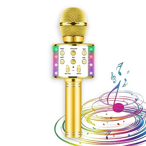 Microfono Karaoke Infantil Portatil. Micrófono inalambrico Para Niños con Luces Led. Micrófonos Infantiles Cambiador de voz. Juguetes Para Niña con Altavoz Integrado Compatible con Cualquier Disposit.