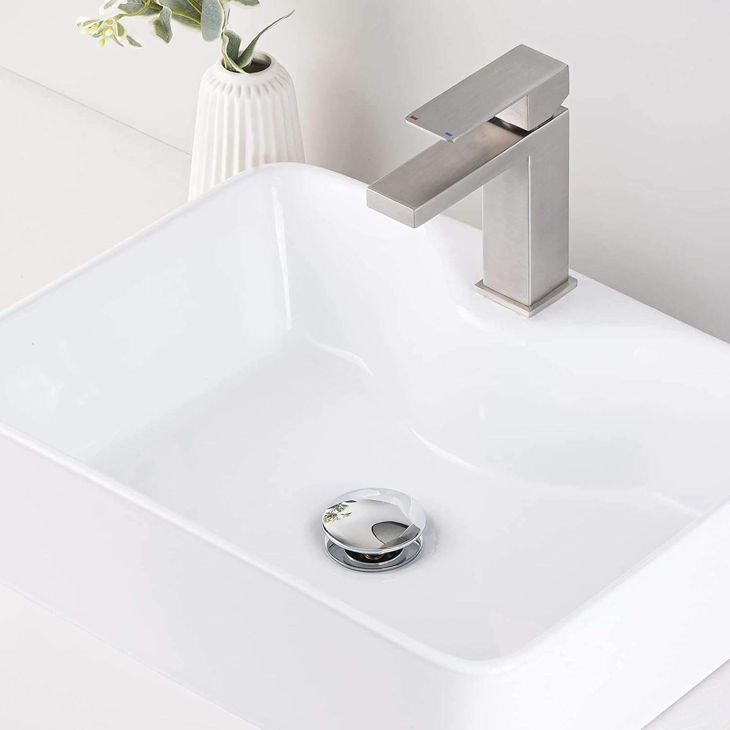 KES Wall Mount Bathroom Sink & Sink Drain without Overflow, BWS100R+S2008D-CH