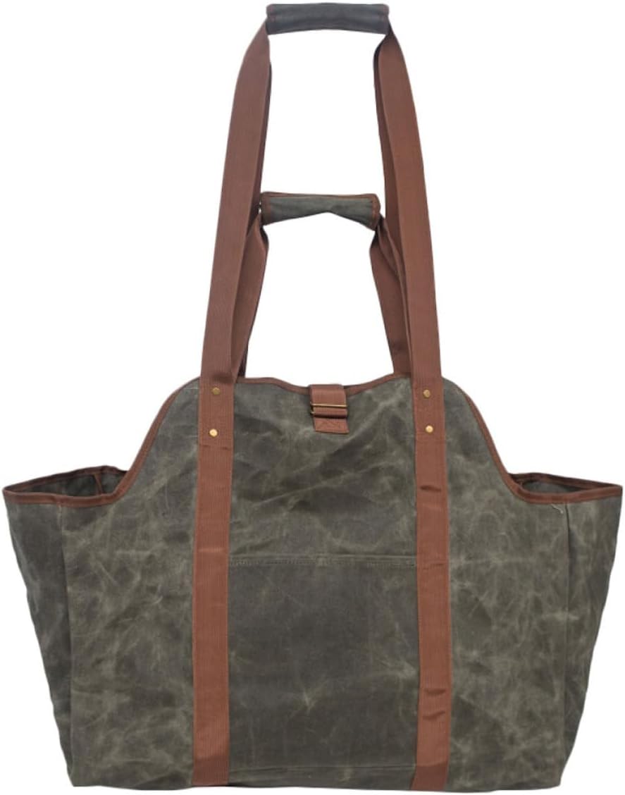 Large Capacity Waterproof Waxed Canvas Firewood Tote Bag Log Carrier Firewood Storage for Fireplace and Outdoor Fire Pit
