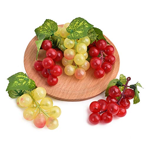 Hagao Artificial Grapes Simulation Fruit Fake Plastic Lifelike for House Kitchen Pub Each 10 Grains 6 pcs 2 Colors