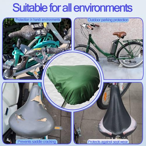 Image of Waterproof Bicycle Seat Covers Dustproof Rainproof UV-Resistant and Windproof Easy to Install and Clean Reusable Suitable for Men's and Women's City Bike and Wide Seats(2pcs Green)