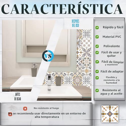 Miniatura 3 de Cendray Adhesivos Para Azulejos De Mosaico Decoración Autoadhesiva De Pvc Impermeable Adhesivos Para Azulejos Simples De Estilo Marroquí Adhesivos Para Pared Diy 20,15x15cm