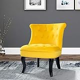 Yellow Gold Upholstered Chair/Jane Tufted Velvet Armless Accent Chair with Black Birch Wood Legs -...
