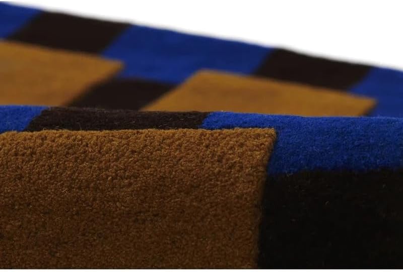10x14 Ft Hand Tufted Wool Area Rug, Modern Geometric Checkerboard Blue Black & Mustard Square Design, Handmade Carpet for Living Room Bedroom Home Décor