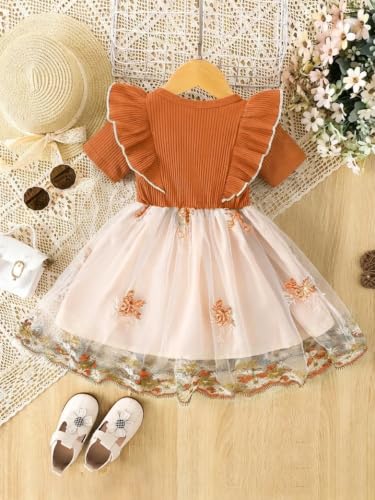Image of TAGAS Girls Frock Dress | Floral Printed Princess Dress with Full Sleeves, Ruffle Shoulders & Flared Skirt | Birthday Dress for Girls | Wedding & Special Occasion Wear | 1-9 Years