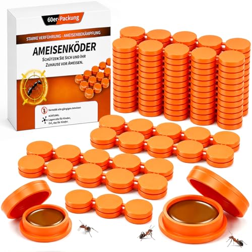 60 Stück Ameisenköderdose für Innen Ameisenköder Ameisenfalle mit effektivem Gel Ameisen Köderdose für Innen und geschützten Außenbereich Küche Vorratsraum Keller Garage Balkon Türbereiche